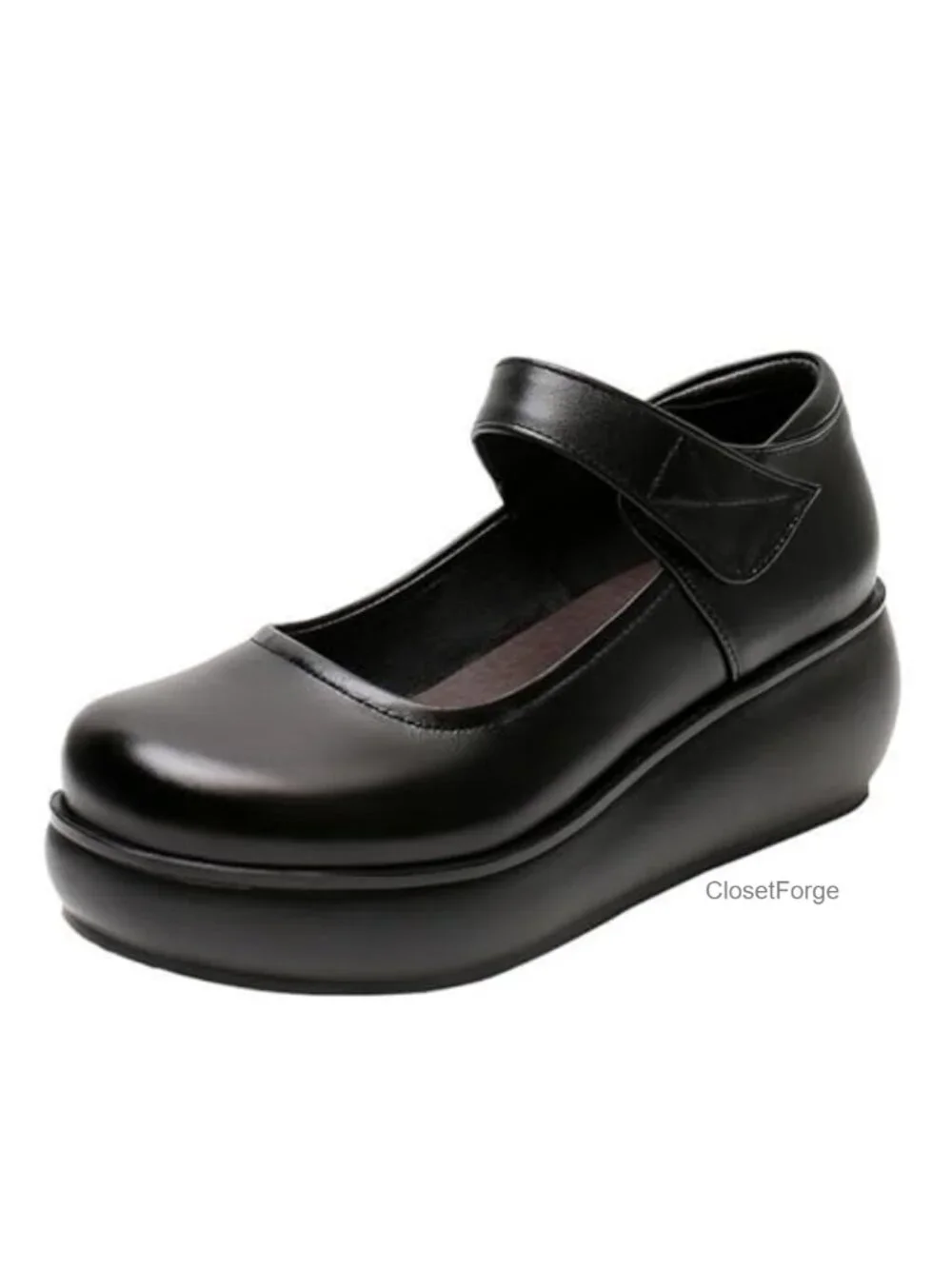 Women's Faux Leather Platform Mary Jane Pump Wide Width Non-Slip Work Shoe